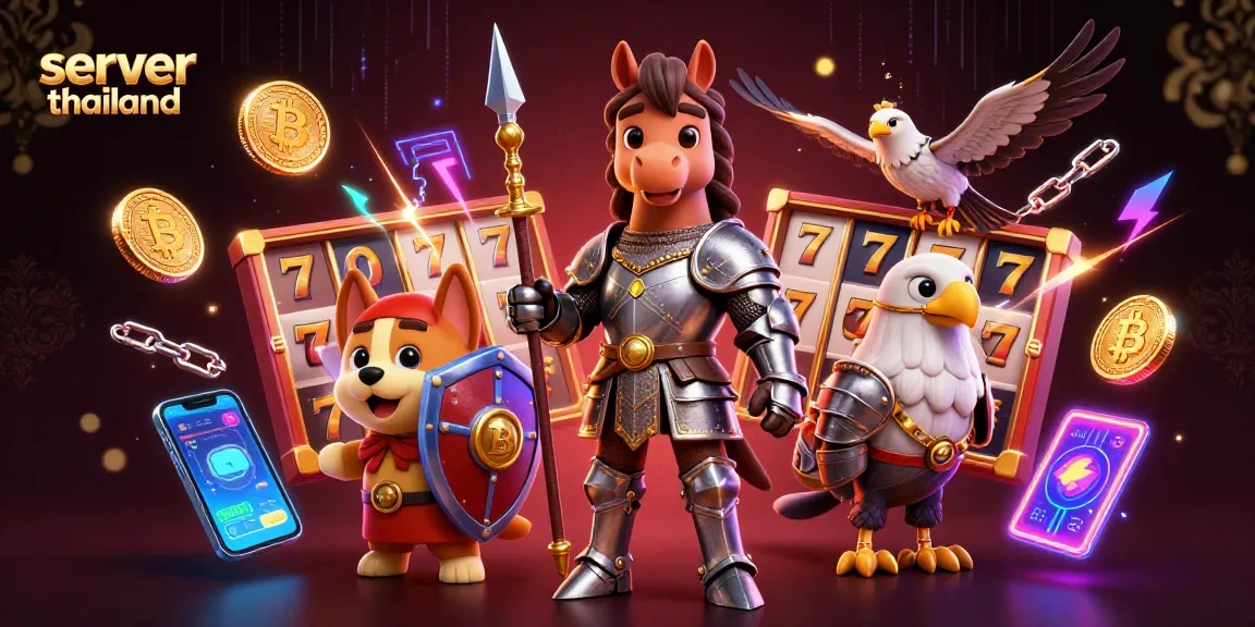 Spin the slots for massive wins at server thailand with this vibrant 3D illustration showcasing gambling excitement.