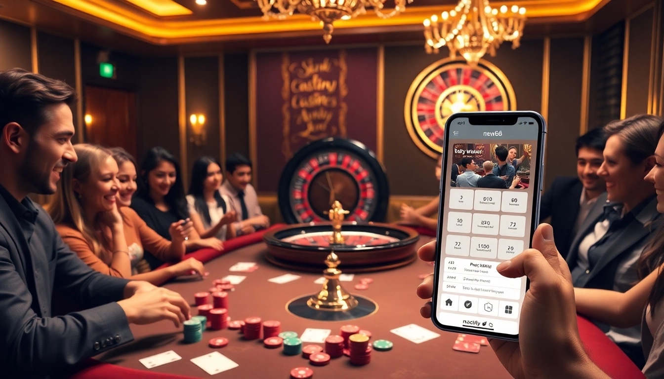 Gambling excitement at new66 casino with vibrant poker chips and players around the table.