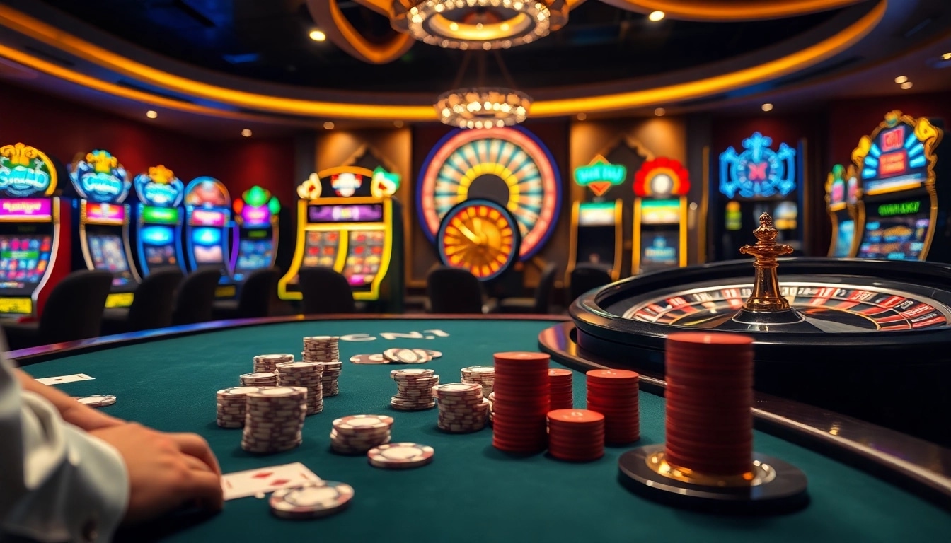 Experience thrill at a lavish casino table with diverse games like pg soft slots and poker.
