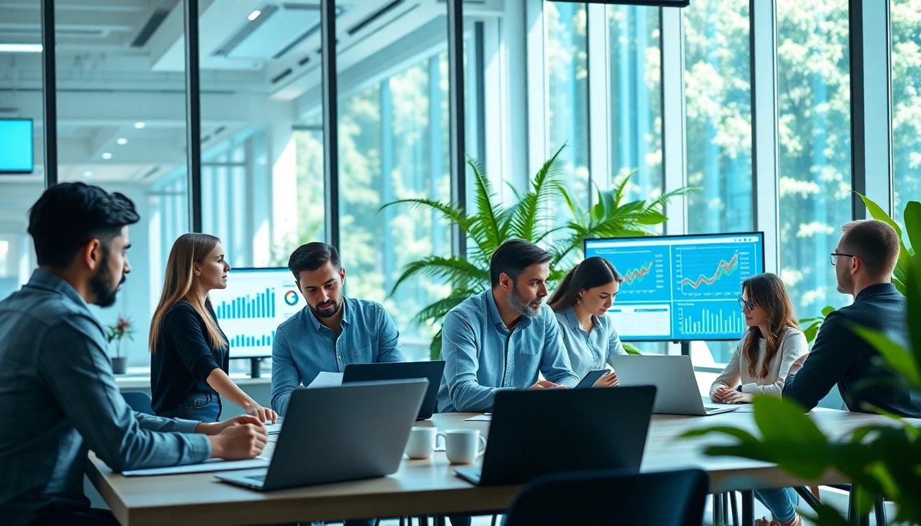 Engage with the Biz Trader community in a modern, collaborative workspace showcasing diverse business interactions.