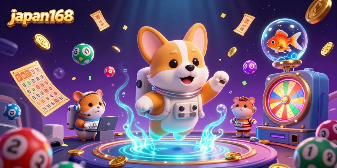 Engaging 3D scene featuring characters and elements from japan168 lottery action in a vibrant casino setting.