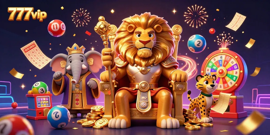 Experience thrilling gaming at 777vip with vibrant casino elements in a dynamic, festive scene.