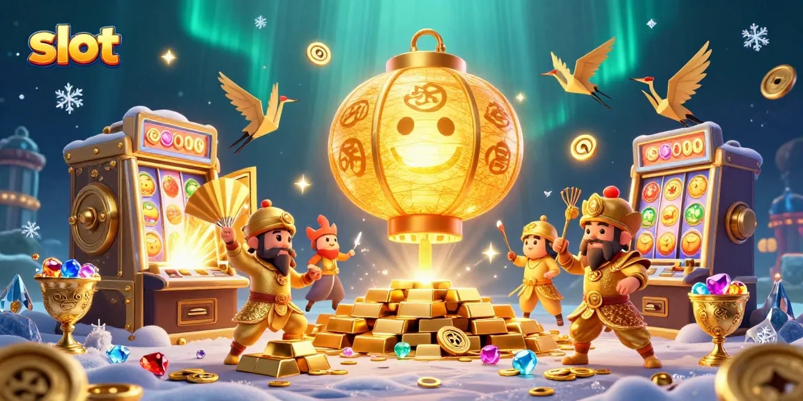 Spin the slot with the vibrant lantern spirit and golden treasures illuminating the casino scene.