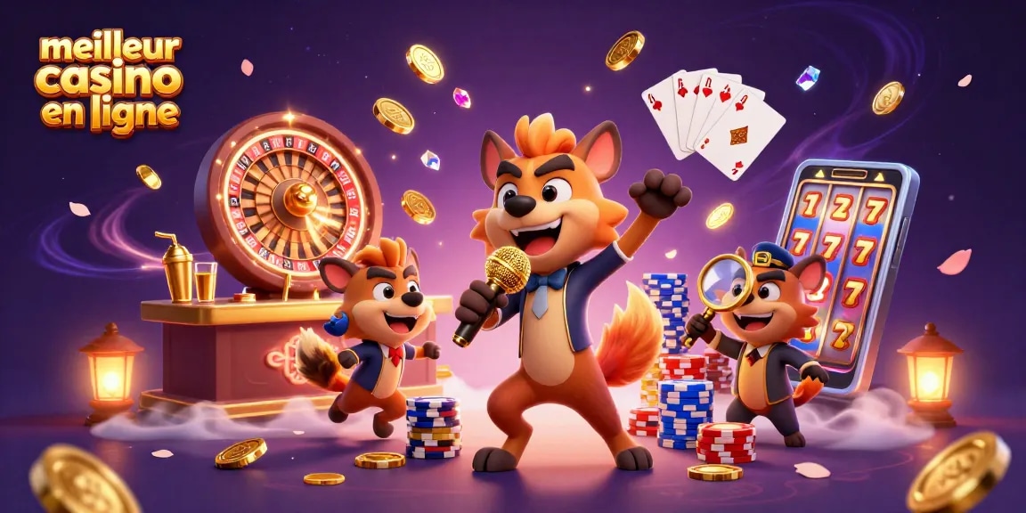 Découvrez le meilleur casino en ligne avec une illustration animée de hyènes dans un club de casino amusant.