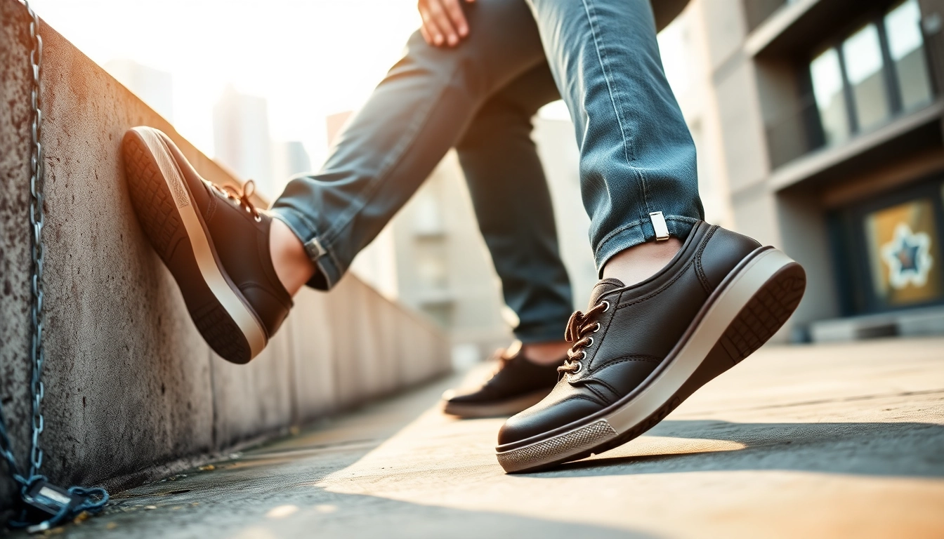 Un hombre viste zapatillas casual hombre en un entorno urbano moderno, mostrando estilo y confort.