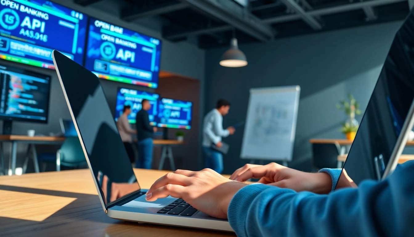 Visualizing Seamless Integration with Open Banking APIs through a focused developer in a tech office.
