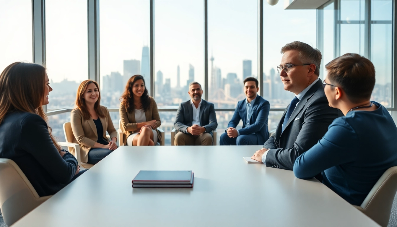 Business coach san Francisco leading a dynamic coaching session in a bright corporate office.