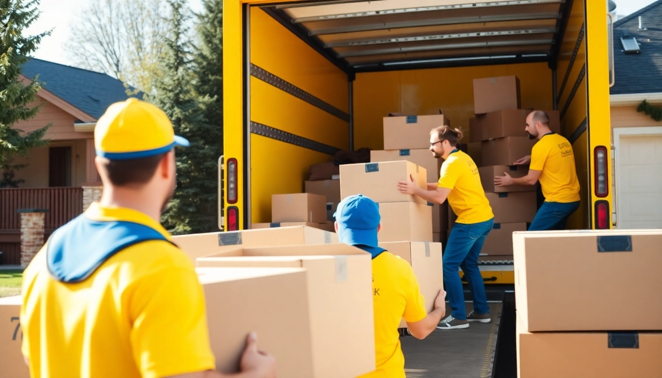 Moving companies calgary team efficiently loading boxes into a truck for relocation.