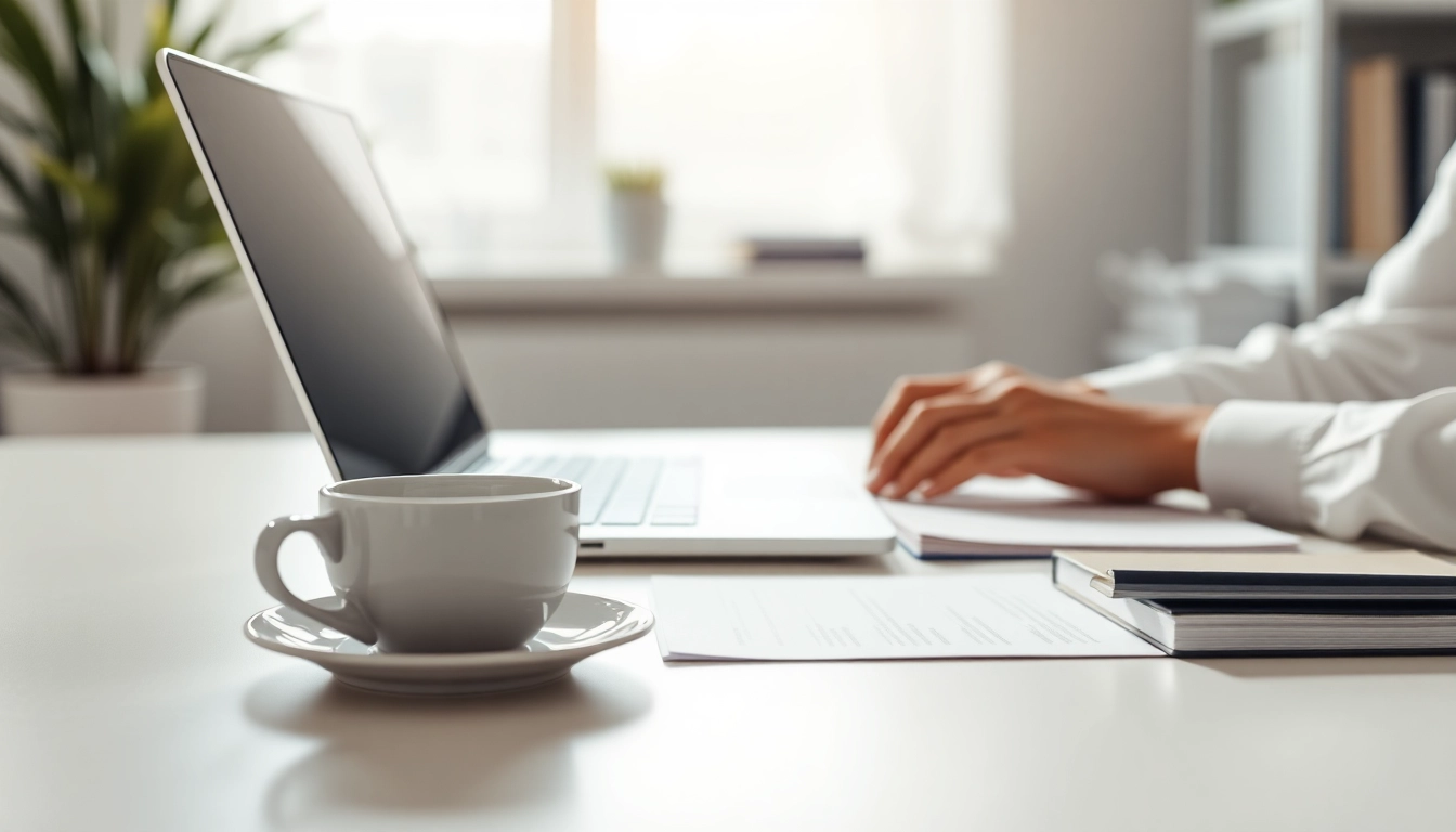Craft an effective Cover Letter in a serene office environment while writing on a laptop.