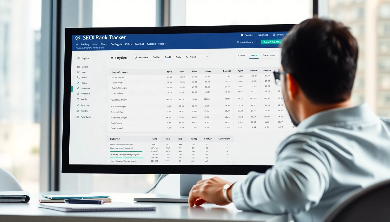 Analyze data on an SEO Rank Tracker interface displayed on a computer screen.