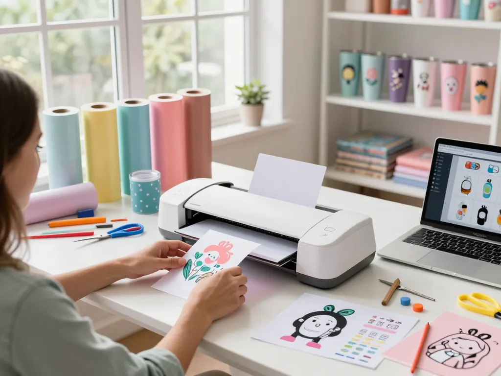 Engaging crafting scene showcasing a designer working with a vibrant svg bundle on personalized tumblers.