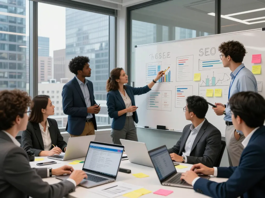 New York SEO Services team collaborating in a modern office space to strategize SEO growth.