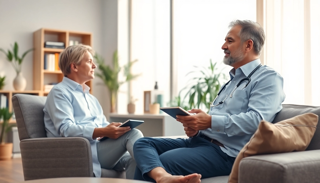 A psychiatrist in Dubai engaging with a client in a tranquil office setting.