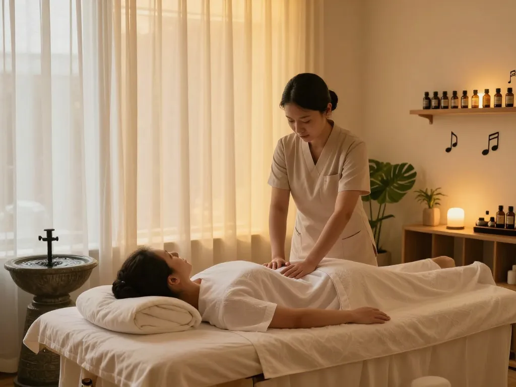 마포스웨디시 massage therapy in a serene wellness center with calming decor.