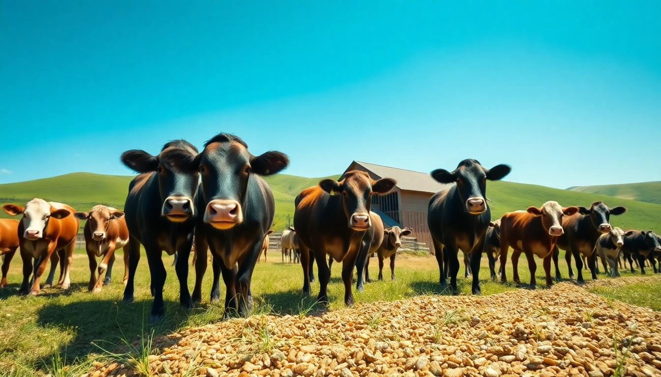 Cattle Feed nourishing strong, healthy cattle on a vibrant ranch in natural light.