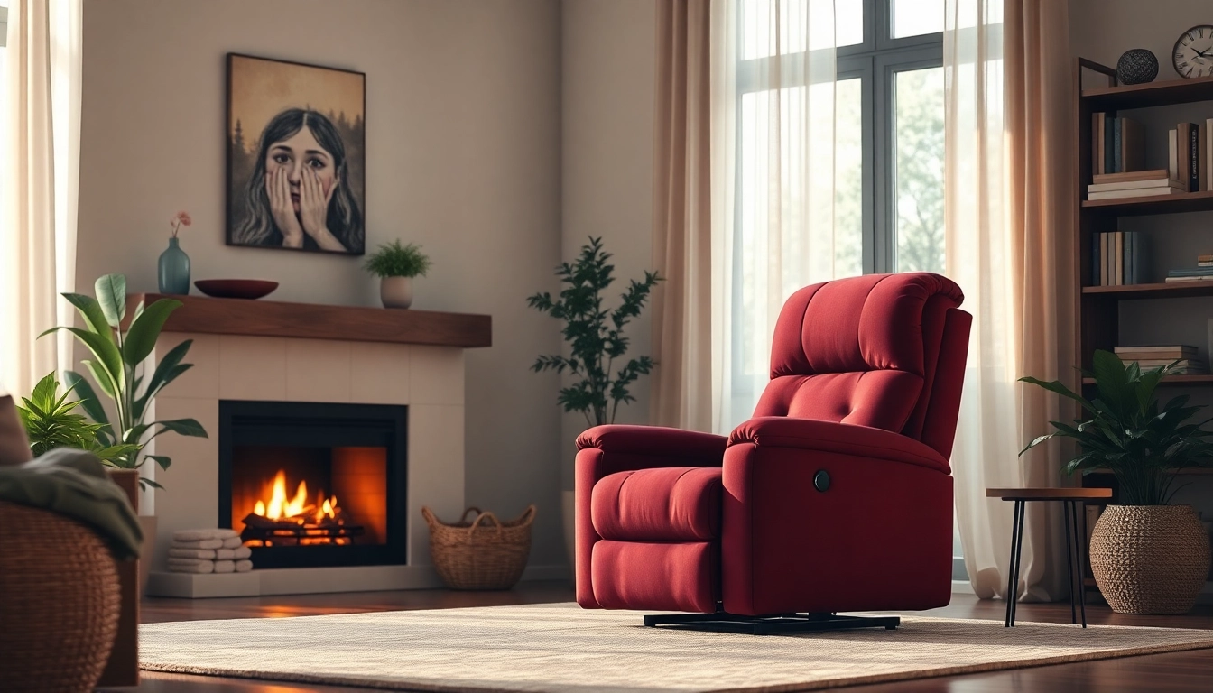 Comfortable heated lift chairs in a cozy living room with warm lighting.