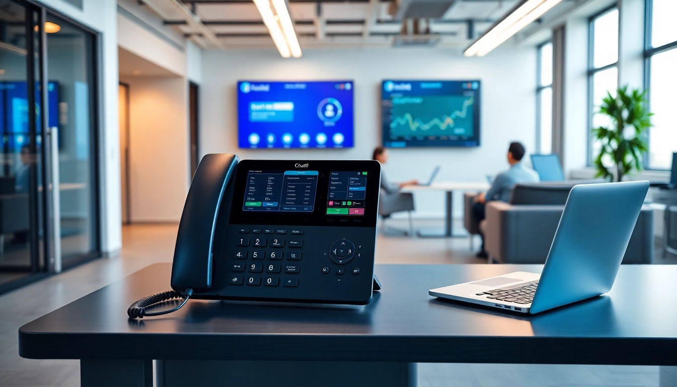 Explore the features of a cloud based phone system in a modern office setting with advanced technology.