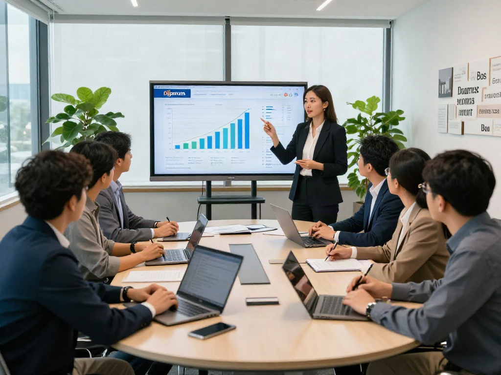 Diverse professionals collaborating in a corporate meeting about Djarum Bos strategies.