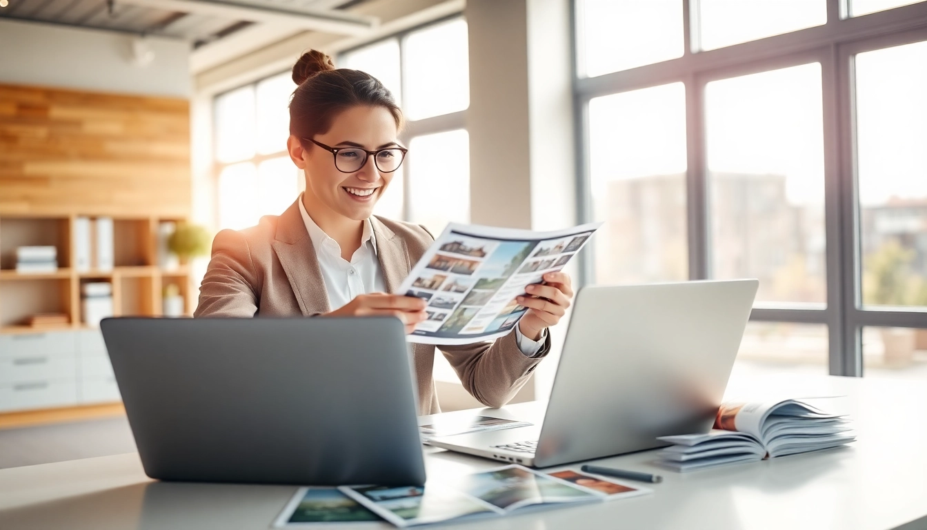 Engaged real estate agent discussing Remax property listings in a bright office.