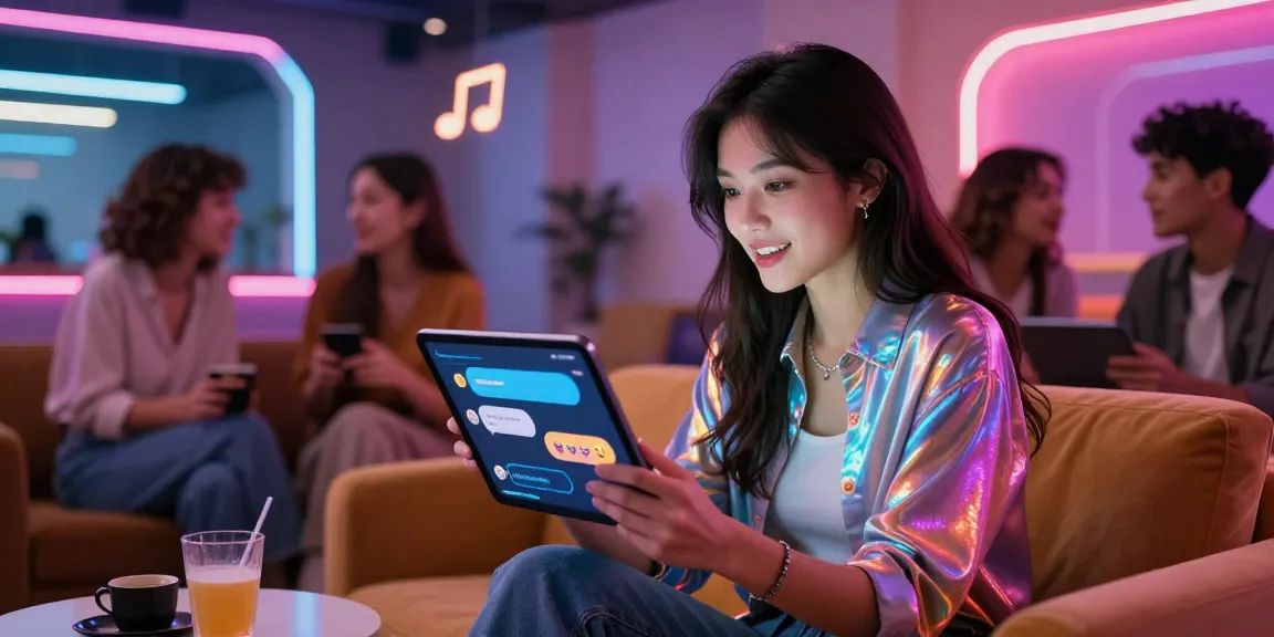 Dynamic scene of NSFW AI chat interaction in a vibrant urban lounge setting.