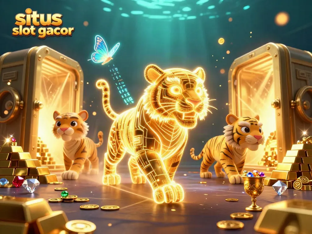 Situs slot gacor menghadirkan harimau neon dan kupu-kupu holografik dalam suasana kasino 3D yang memukau