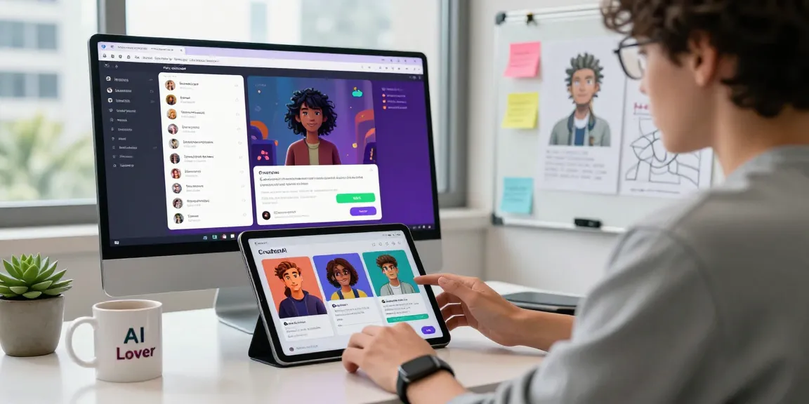 Interactive CrushonAI character chat interface in a modern digital workspace.