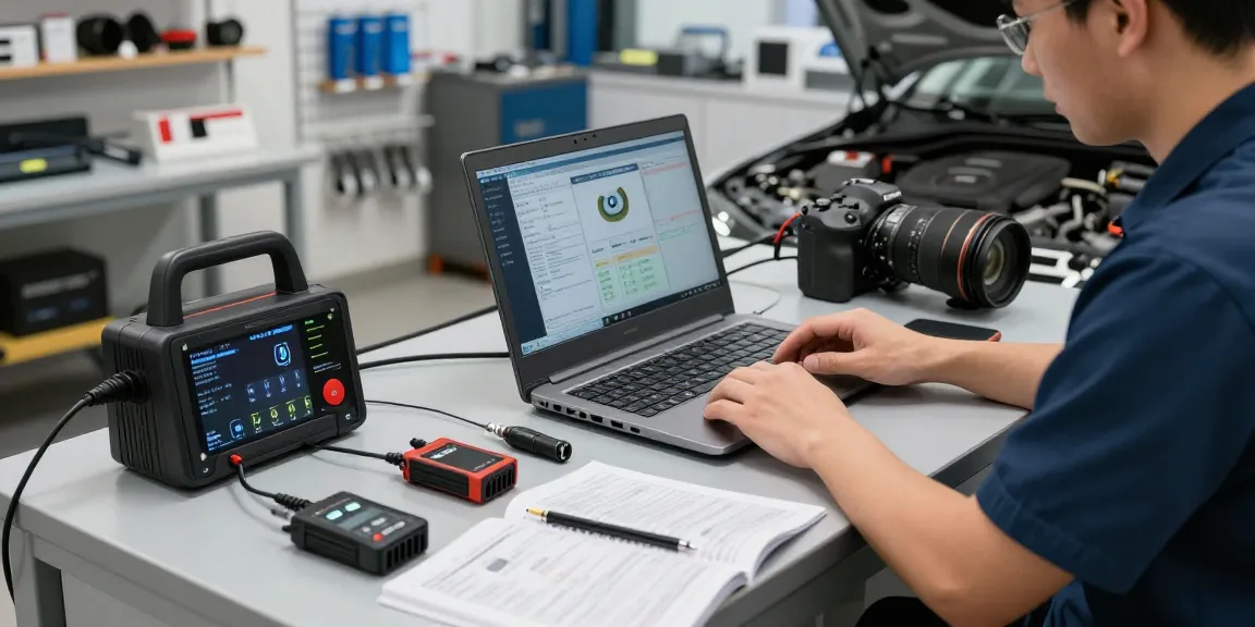 Chiptuning Hannover in einer professionellen Werkstatt mit spezialisierten Werkzeugen und einem Techniker, der die Leistung optimiert.