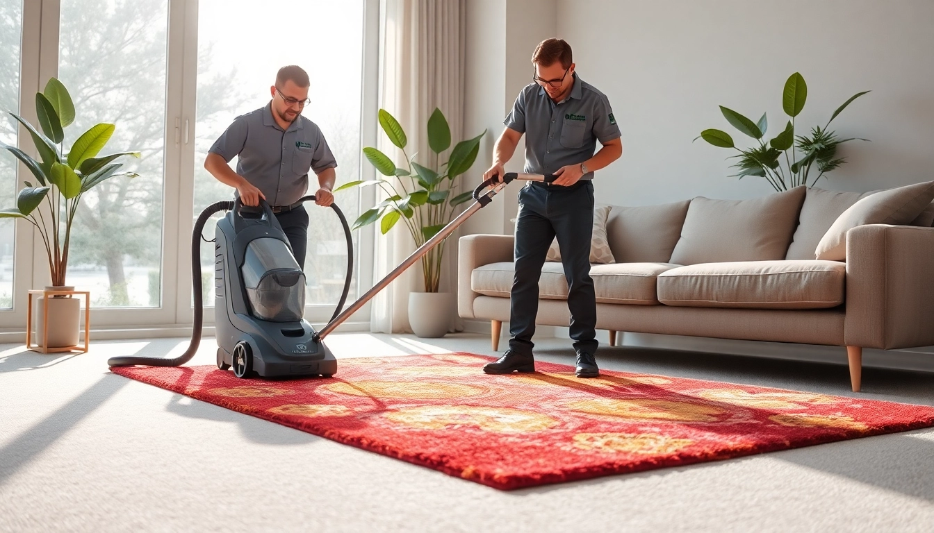 Experience exceptional carpet cleaning near me with a technician in action in a bright living room.