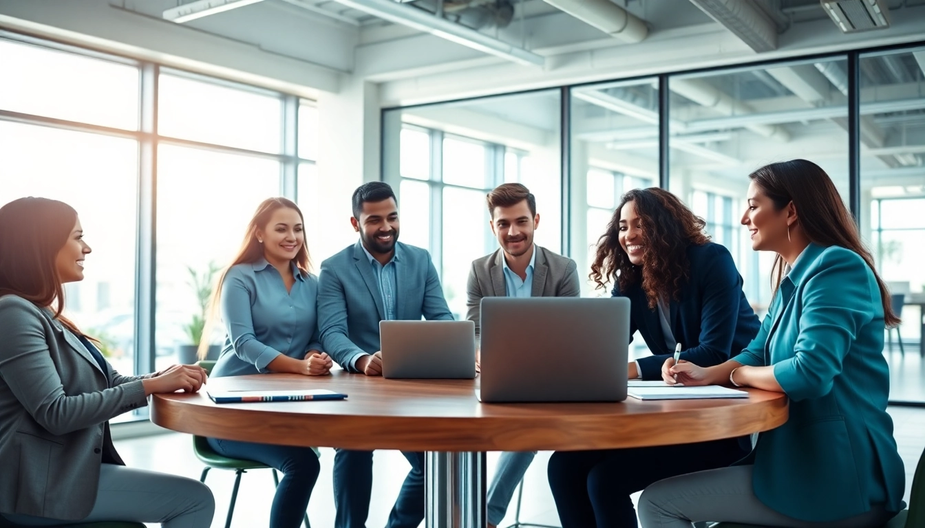 Engage with workforce development in a dynamic office setting featuring collaboration among diverse professionals.