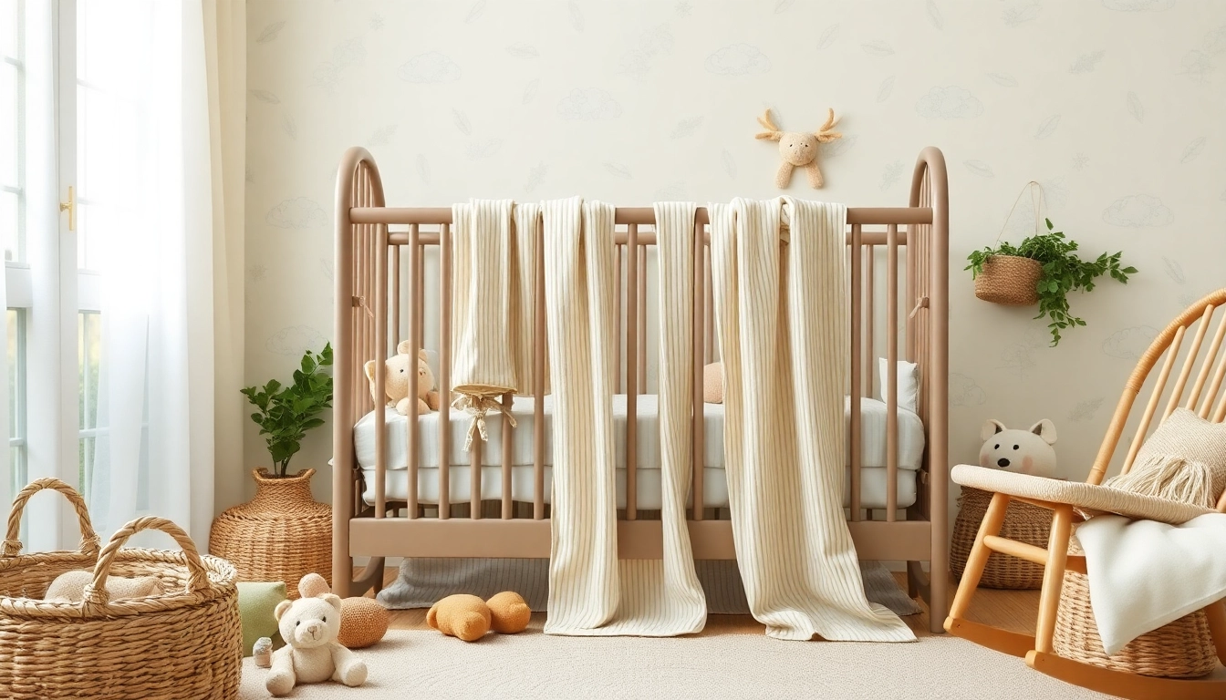 Voorkeursribcord katoen beddengoed in een gezellig babybedje in een lichte kamer.