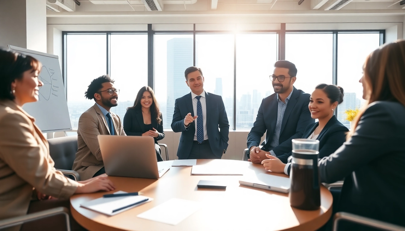 Engaging business coach los Angeles leading a diverse team in a professional office.