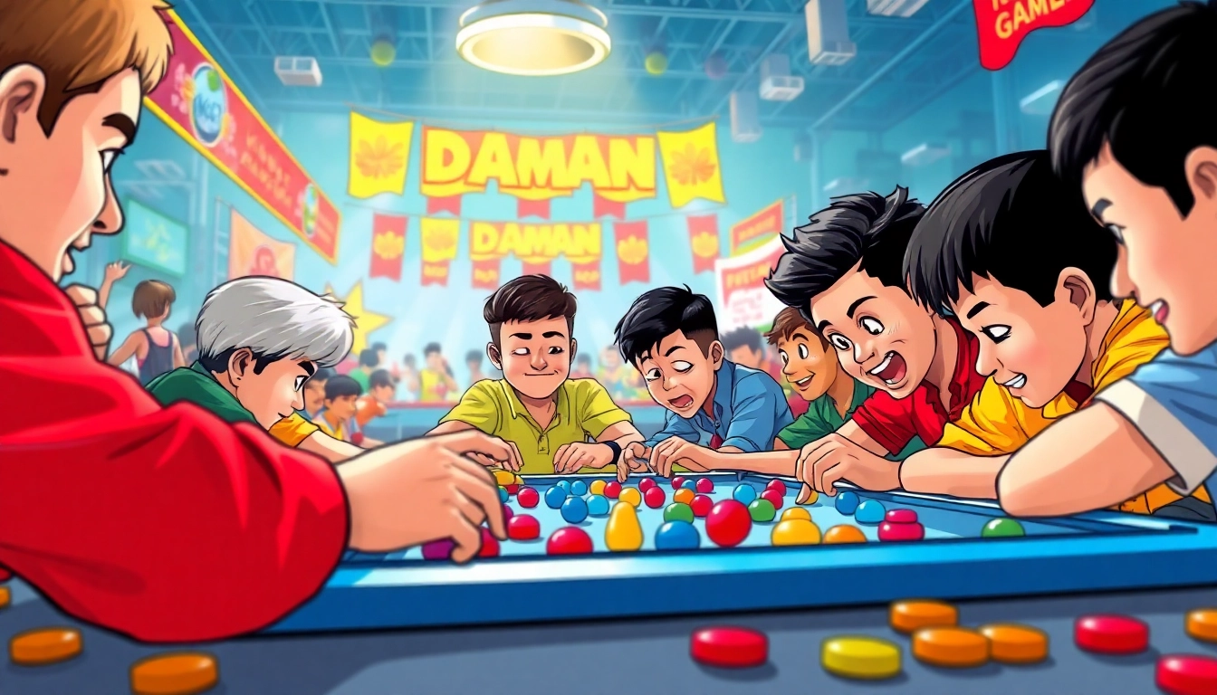Engage in exciting daman games with vibrant characters and a lively gaming environment.