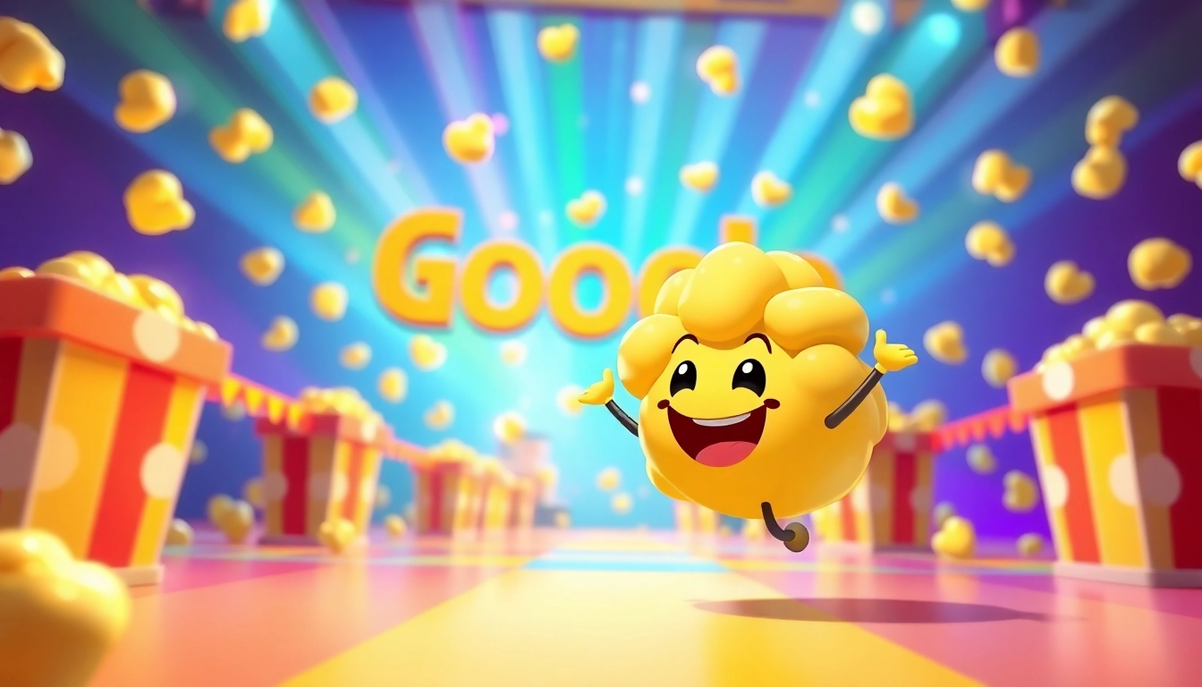 Engage with the vibrant and interactive popcorn google doodle featuring a joyful kernel character.