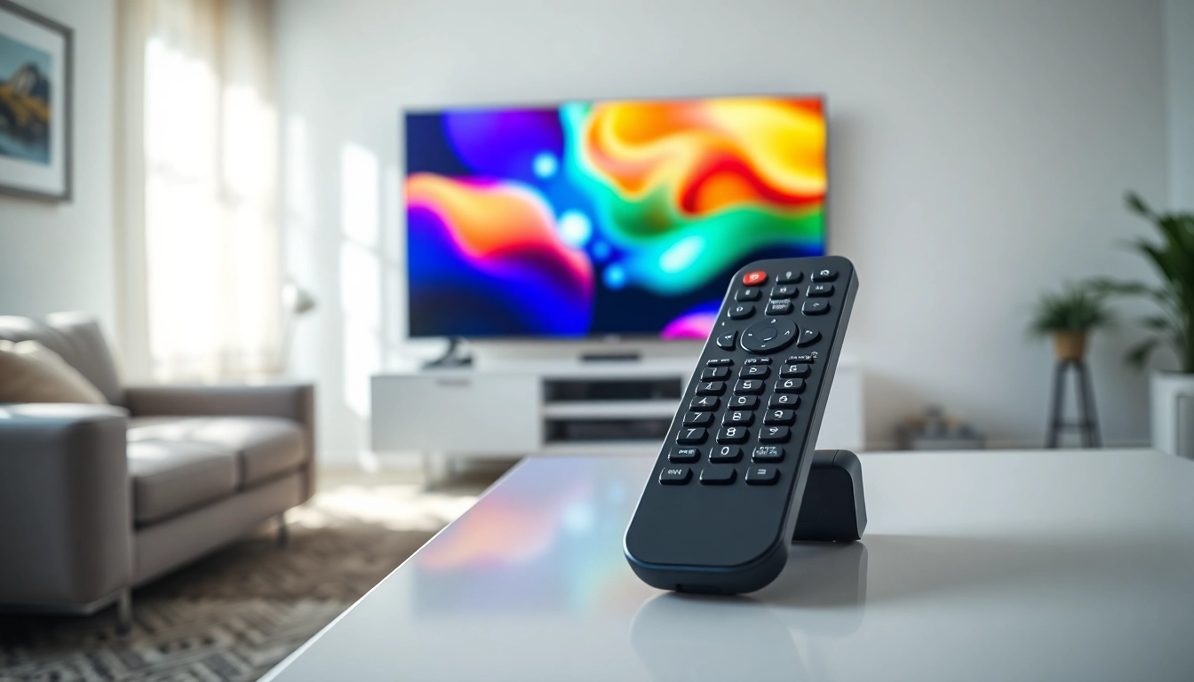 Verwendung des Samsung BN59-01358B Fernbedienung in einer stilvollen Wohnzimmerumgebung.