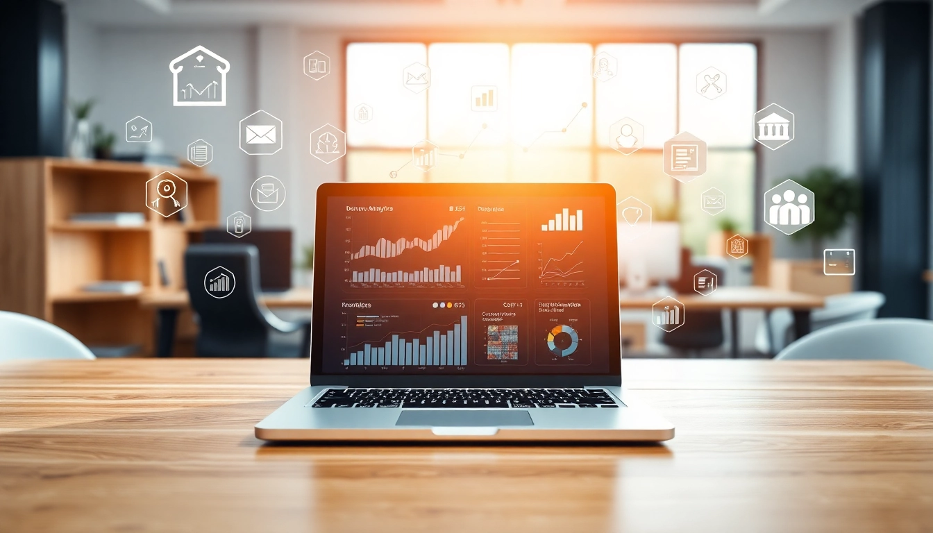 Gain insights through a vibrant illustration of information represented on a laptop with data visuals.