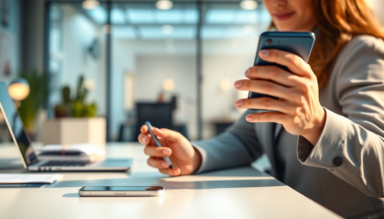Understand What is a CRM for WhatsApp while engaging with a smartphone user in a modern office.
