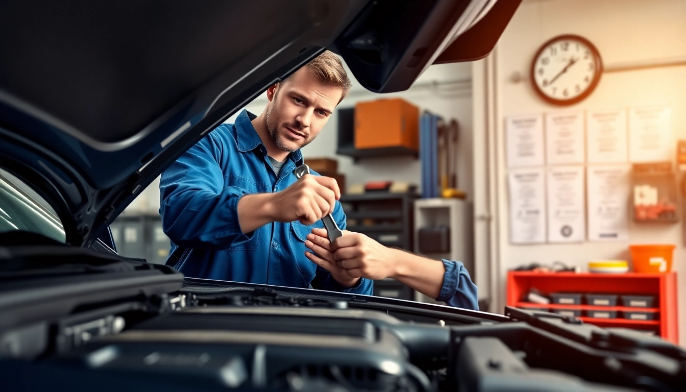 Evaluate an extended car warranty for used cars with a mechanic inspecting an engine.