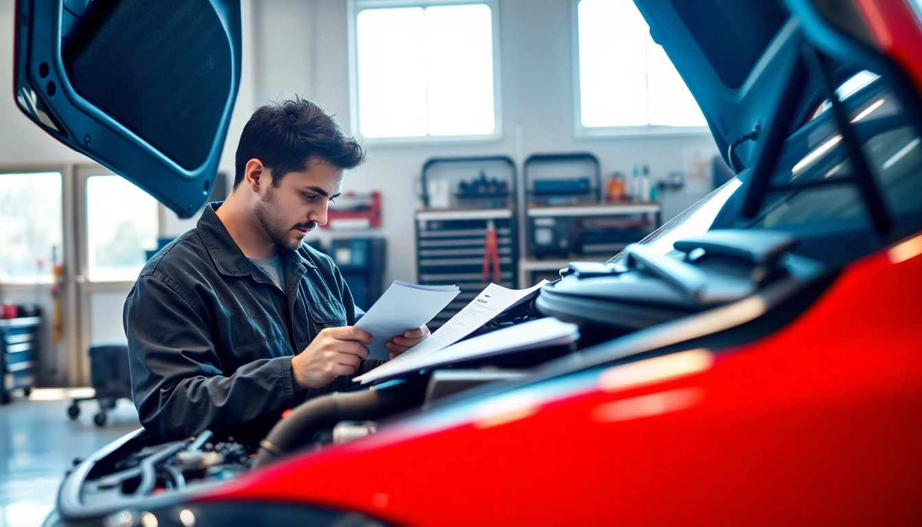 Evaluate the extended car warranty for used cars with a mechanic inspecting an engine.