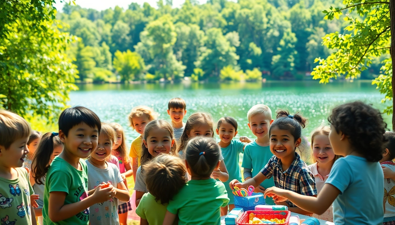 Children playing together at a vibrant coed summer camp, showcasing teamwork and joy.