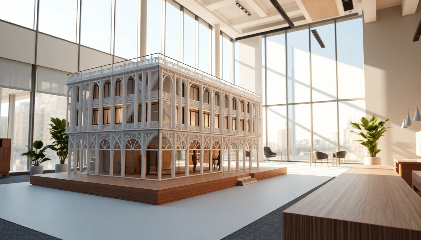 3D Visualisierung erstellen eines modernen architektonischen Projekts in einem eleganten Büro.