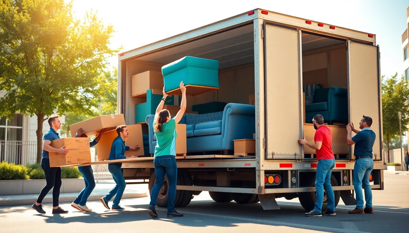 Efficient lift and load moving team lifting furniture into a truck outdoors.