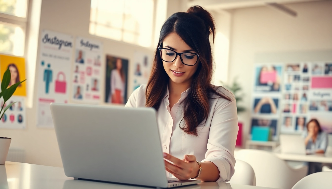 Marketing expert analyzing Instagram advertising strategies in a modern office environment.