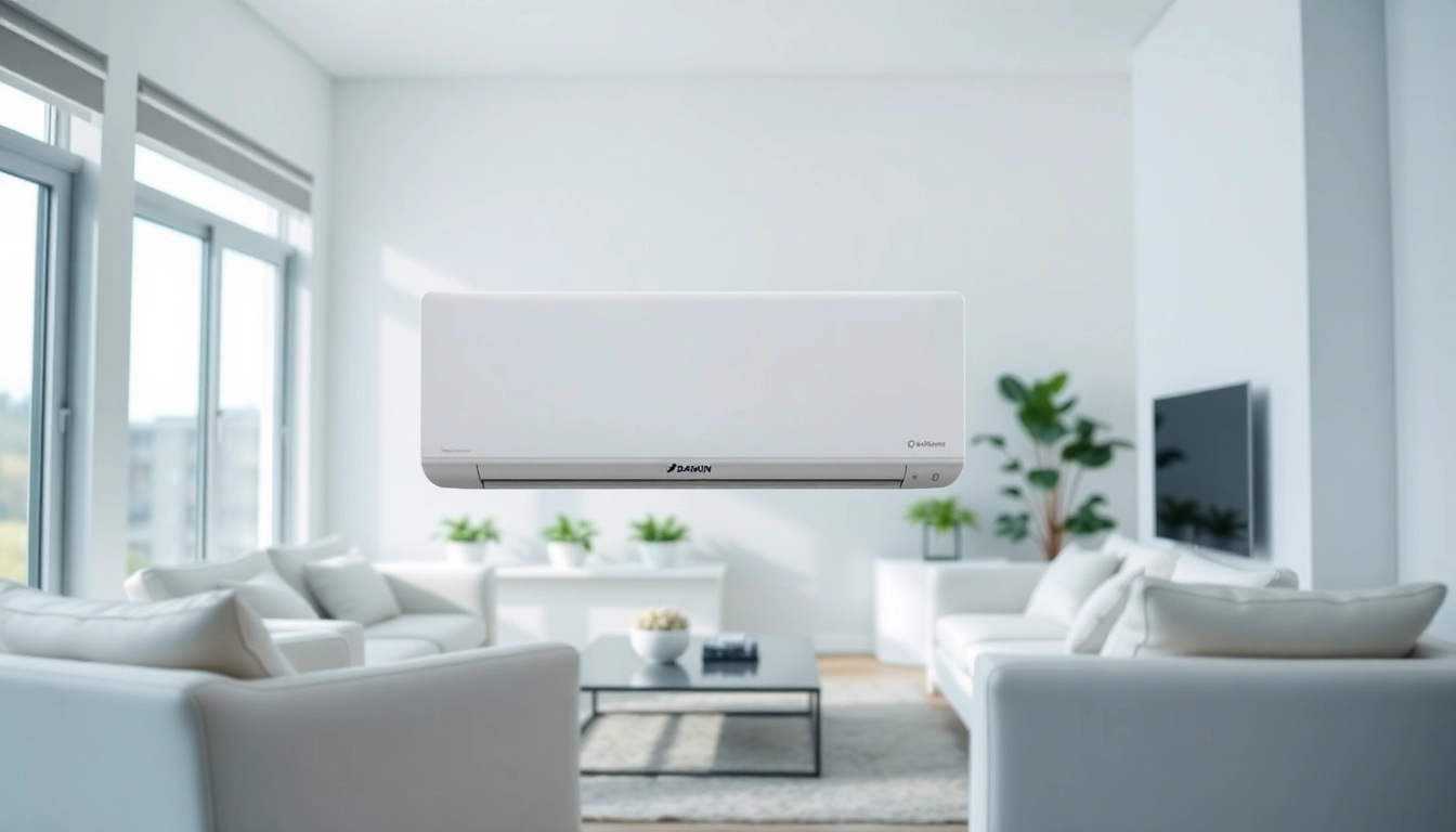 Install a Daikin mini split AC seamlessly blending into a modern living room setting.
