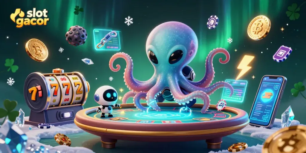 Gali lebih banyak kemenangan dengan slot gacor yang menampilkan karakter alien dan elemen kasino digital.