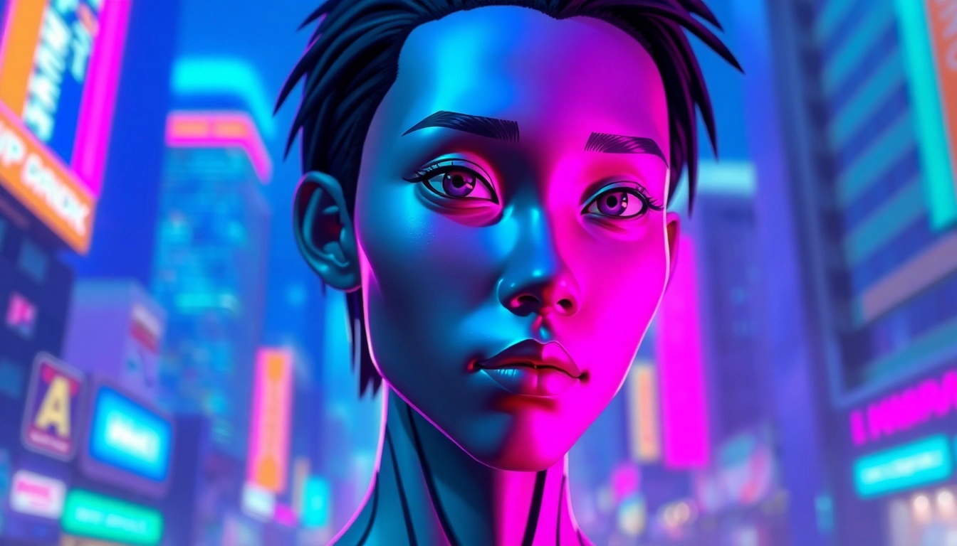 Create a striking ai avatar showcasing diversity and modernity, highlighted with vibrant colors.