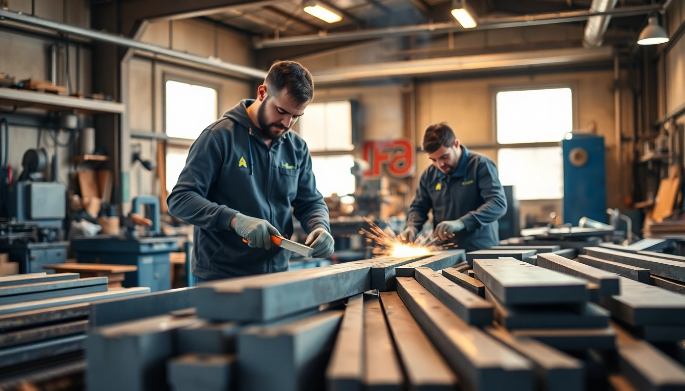 Crafting custom metal fabrication in a vibrant workshop with skilled artisans.