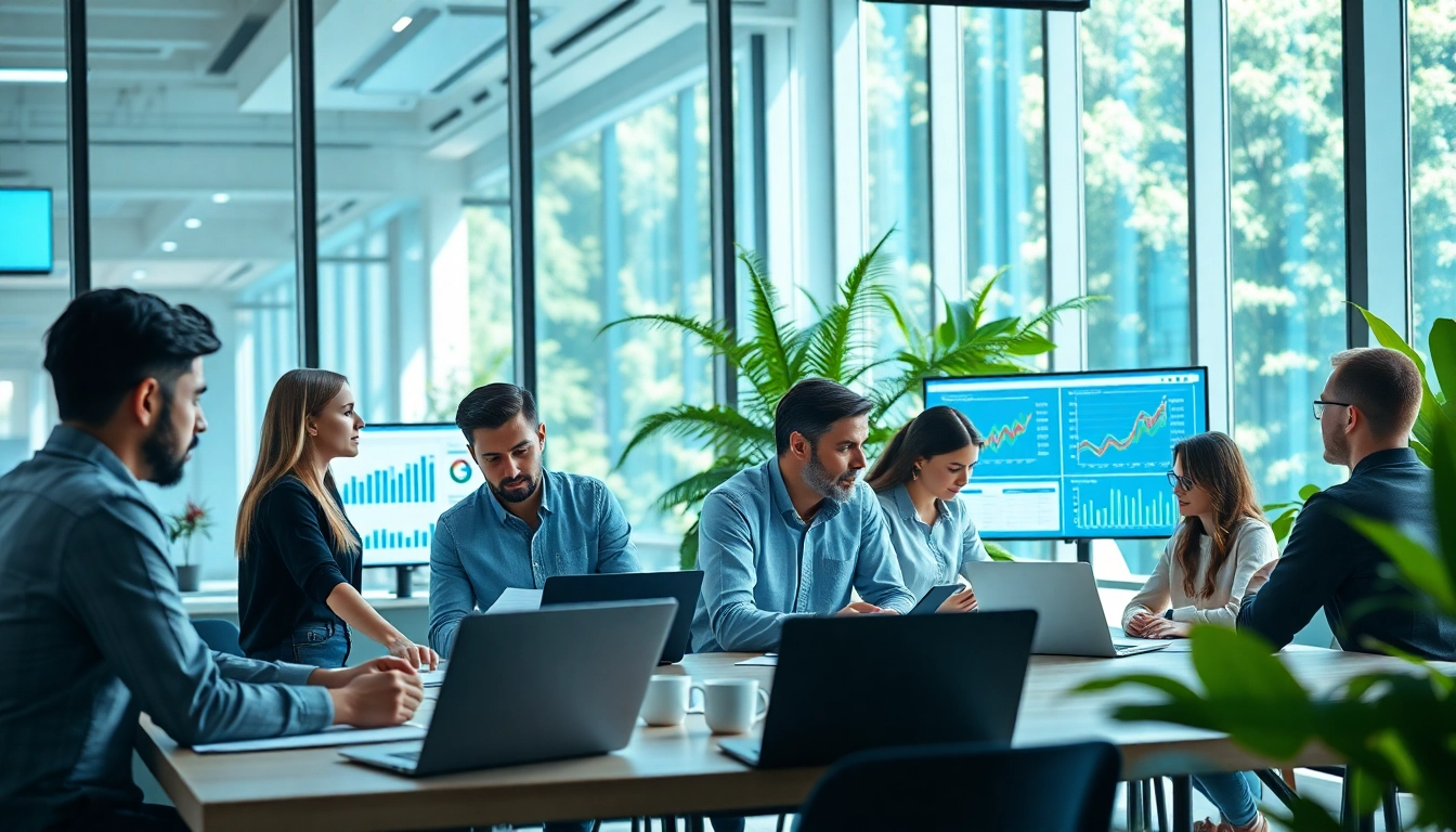 Engage with the Biz Trader community in a modern, collaborative workspace showcasing diverse business interactions.