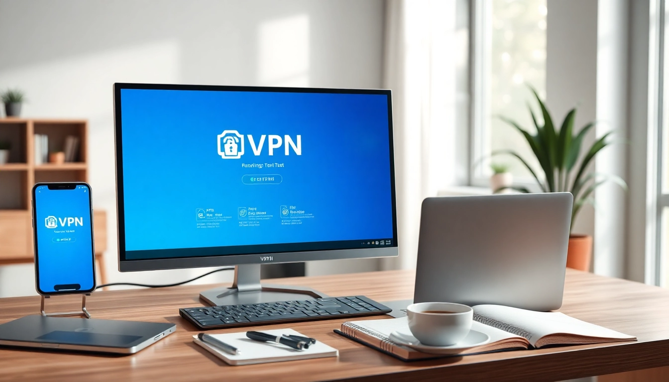 快连VPN interface on a modern workspace setup showcasing security and connectivity.