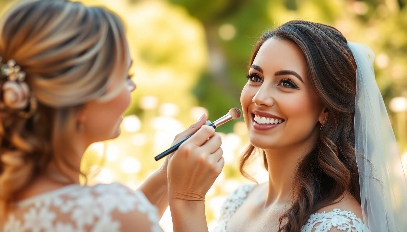 Annapolis makeup artist enhances the bride's beauty during a sunny outdoor session.
