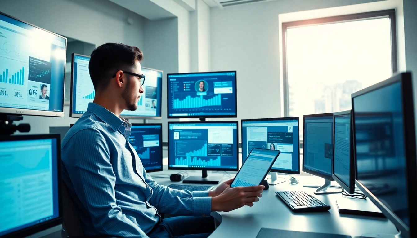Scrape linkedin and sales navigator leads with a digital marketer analyzing data in a modern office.